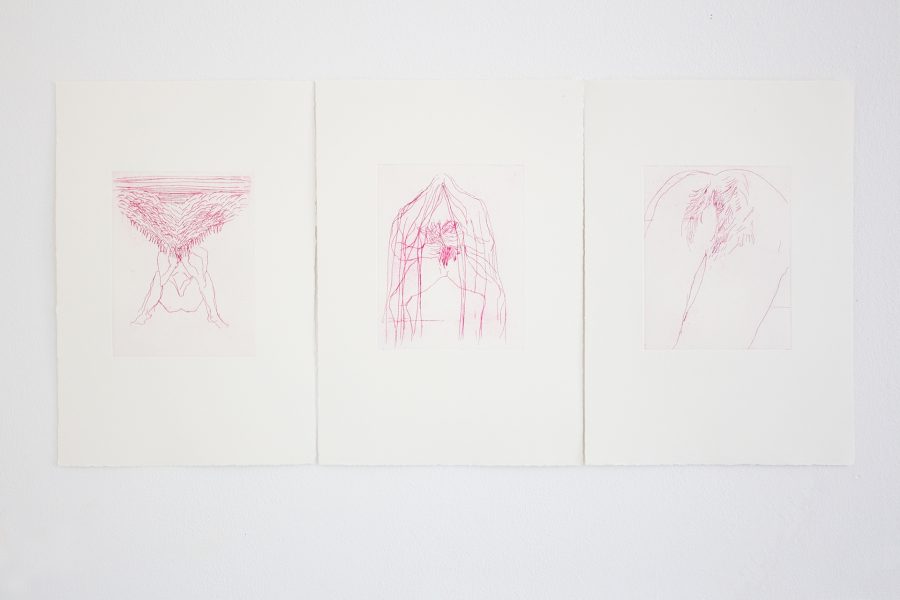 Thoughts, while I was hearing of Hendrik having sex, etching on paper, 38cm x 22.5cm each, 2019